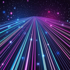 High-speed neon light streaks in deep space, representing futuristic technology, digital acceleration, fast data transmission, and advanced cyberspace concepts