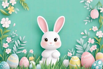 Obraz premium Easter Bunny Surrounded By Spring Flowers And Eggs