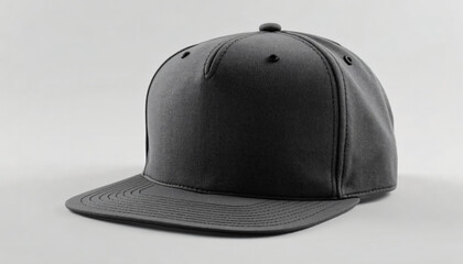 Black snapback cap isolated on gray background for fashion branding mockup
