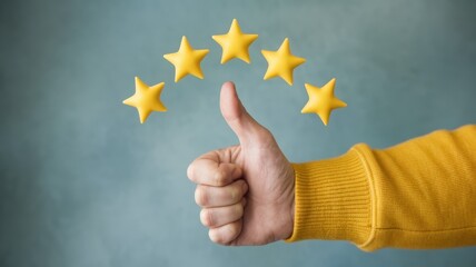 Hand giving thumbs up with five stars overhead