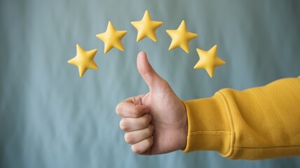 Hand giving a thumbs up with five floating yellow stars