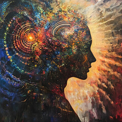 Vibrant Psychedelic Spiral Silhouette: Abstract Cosmic Energy and Mindful Meditation Artwork