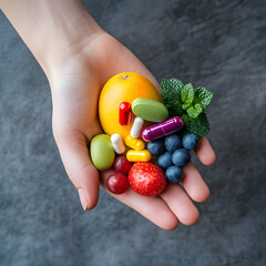 Healthy Diet: Supplements & Fruits Isolated on Transparent Background