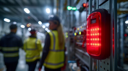 Industrial safety with led alarm siren in factory control room for emergency alert system