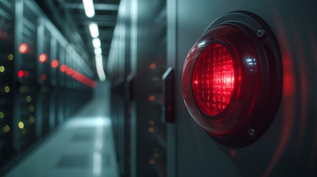 Led alarm siren glowing red in industrial hvac system environment