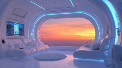 Sleek and modern AI-controlled smart home, complemented by a minimalist stock image background