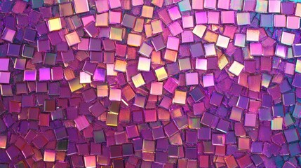 A vibrant mosaic of shimmering purple and pink tiles, creating a dynamic and colorful abstract pattern.