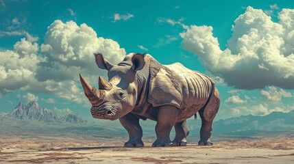 Fototapeta premium The white rhinoceros, scientifically categorized as Ceratotherium simum, is on the brink of extinction and is featured in a background wallpaper stock image