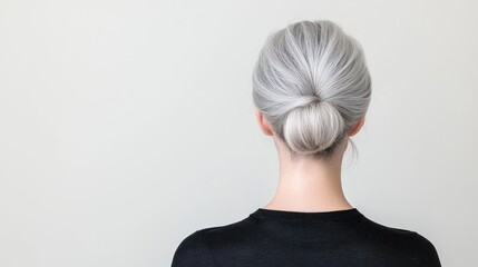 Woman with Grey Hair Updo in Black Top