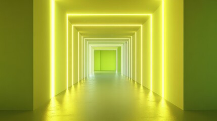 Fototapeta premium A minimalist corridor featuring vibrant neon yellow lighting, creating a bright and inviting atmosphere.