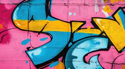 Vibrant graffiti artwork featuring bold blue and pink colors, creating an energetic and modern urban vibe.