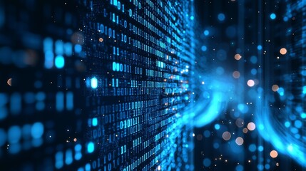 Abstract Digital Binary Code and Glowing Lights