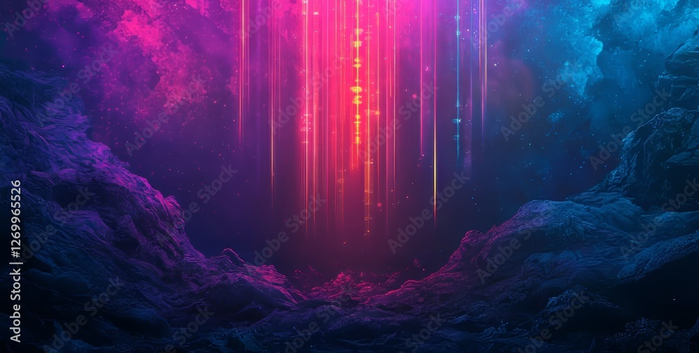 Poster Digital binary code combined with streaming data is used in the design of this wallpaper