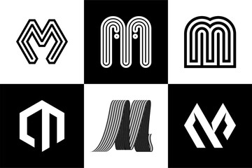 Set of Letter M, Fonts, Logo Design and Vector Illustration.