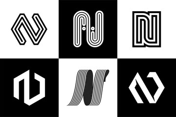 Set of Letter N, Fonts, Logo Design and Vector Illustration.