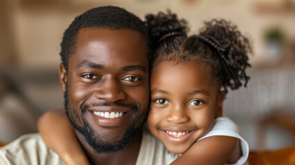 Happy father carrying daughter and smiling