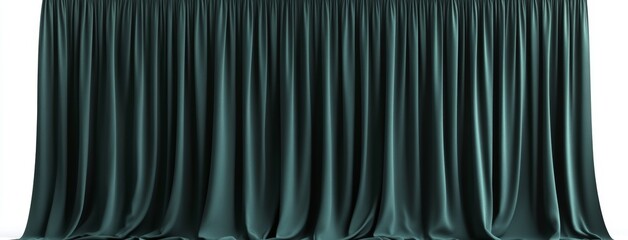 Collection of green curtains made from velvet, long in length and featuring pleats, on a transparent background