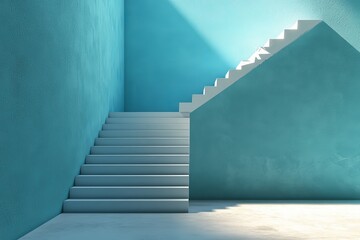 Obraz premium An arrow is depicted in 3D, rising along a spiral staircase on a blue-colored background, representing progression