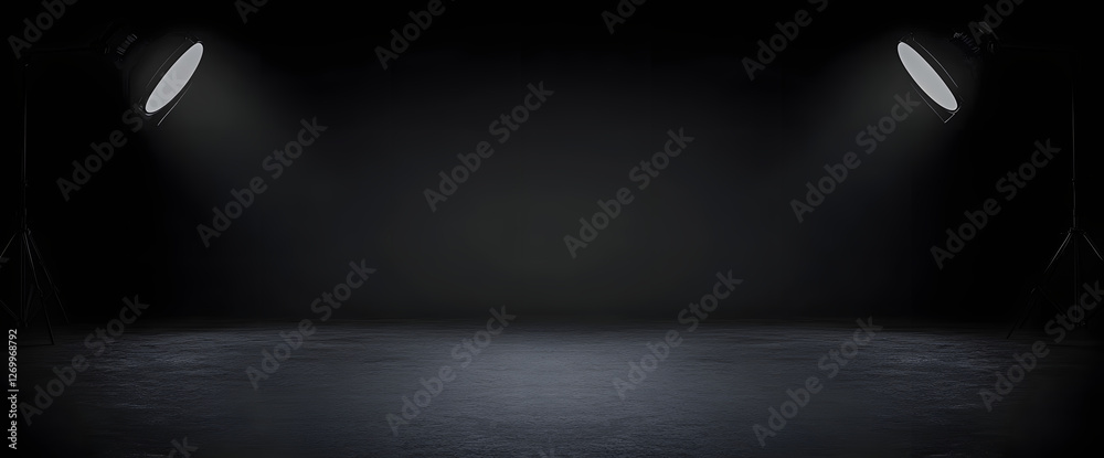 Sticker empty black room studio used for background and display your product