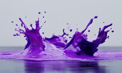 Fototapeta premium Abstract splash of vibrant purple powder captured in motion against a clean gray backdrop, perfect for artistic designs