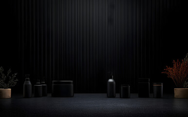 Product showcase background. Black studio room background. Use as montage for product display