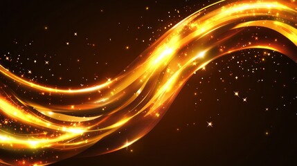 Obraz premium Golden wave with sparkling stars, luxury abstract dark background
