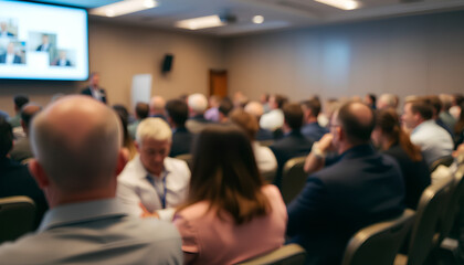 Corporate Seminar Blur A blurred background of a corporate seminar or training session in a conference hall, with attendees 2