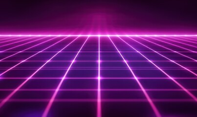 Abstract glowing neon grid in deep purple tones, symbolizing futuristic digital landscapes