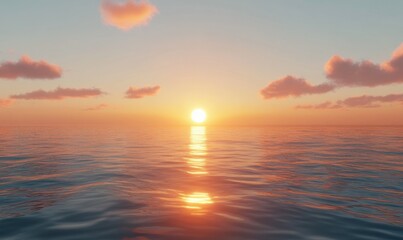 Obraz premium Beautiful sunset over a calm ocean, with shades of orange, pink, and blue blending seamlessly in the horizon