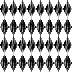 Harlequin geometric seamless pattern - hand drawn black and white vector illustration.