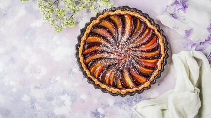 Fototapeta premium A Delectable Plum Tart: A Stunning Dessert for Any Occasion