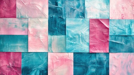 Obraz premium An abstract composition featuring vibrant pink and teal textured panels, creating a visually striking and harmonious pattern.