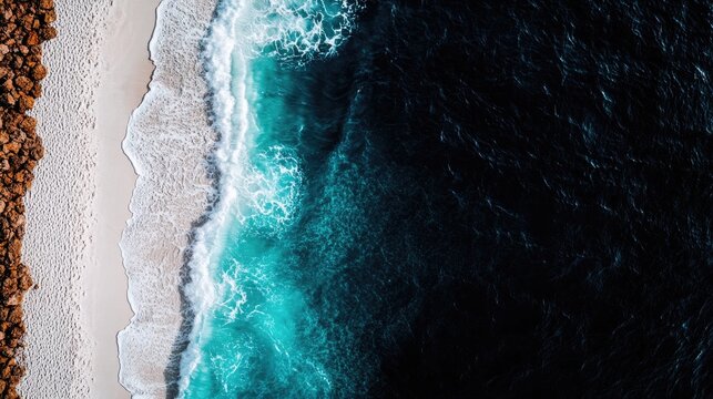 Aerial view showcasing vibrant turquoise waters meeting sandy sh