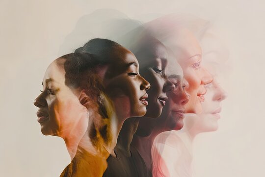 Silhouettes of diverse faces blend together, showcasing emotiona