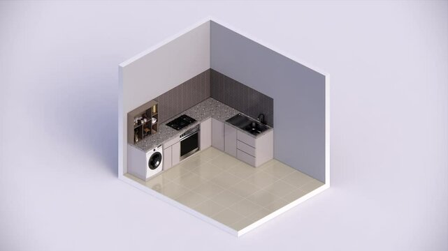Isometric view kitchen room open inside interior architecture 3d rendering&nbsp;digital&nbsp;art