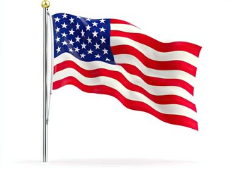 American flag waving isolated on white background. USA flag