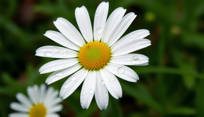 Daisy flower with rain drops. Fresh blooming flower 2