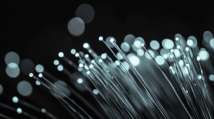 Fiber optic cables glowing, abstract background.  Possible use for technology, telecommunications