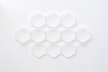 White Hexagonal Pattern Abstract Background with 3D Geometric Shapes Creating Modern Minimalist Honeycomb Structure on Light Surface