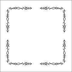 Elegant black and white ornamental frame with Viking runes, decorative border, corners for greeting cards, banners, business cards, invitations, menus. Isolated vector illustration.	
