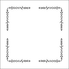 Elegant black and white ornamental frame with Viking runes, decorative border, corners for greeting cards, banners, business cards, invitations, menus. Isolated vector illustration.	
