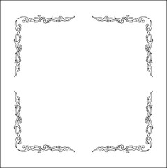 Elegant black and white ornamental frame, decorative border, corners for greeting cards, banners, business cards, invitations, menus. Isolated vector illustration.	
