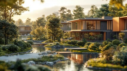 Fototapeta premium 3D renders, close-up of a detailed 3D architectural model with realistic shadows and textures
