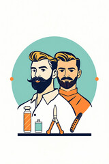 Stylish Barbershop with Barber Cutting Client's Hair in Retro Minimalist Design for barber shop salon advertising, grooming services promotion, hair styling business