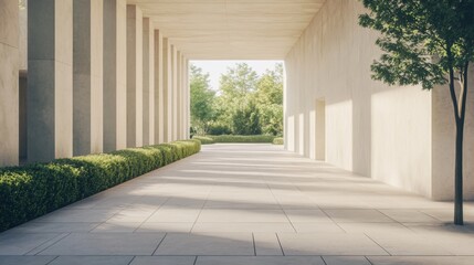 Fototapeta premium Modern Architecture, Courtyard, Sunlight, Tranquil Ambiance, Ideal for Mock-up