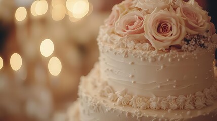 Celebrations, close-up of a wedding cake being cut, soft romantic atmosphere