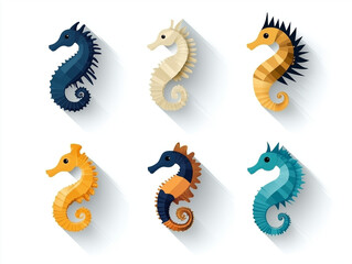 Fototapeta premium Icônes d'hippocampes sur fond blanc, flat design