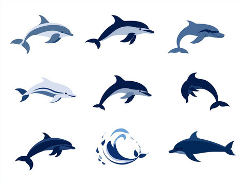 Ic&ocirc;nes de dauphin sur fond blanc, flat design