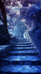 Mystical Forest Path: Tranquil Stone Stairs and Scenic Landscape Photography