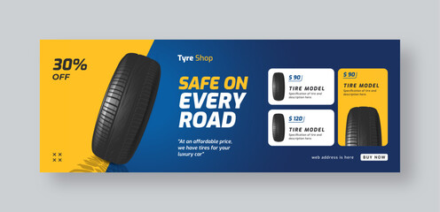 Tire shop social media facebook cover web banner template, auto repair shop banner design